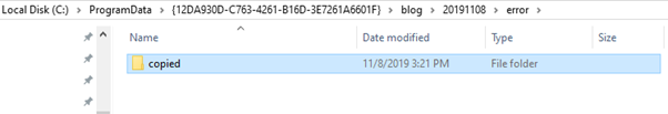 The copied folder inside the error folder