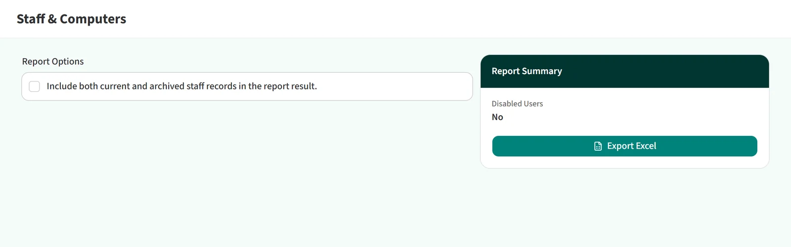 Staffs & Computers report page