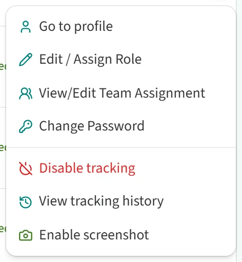 Action menu on a staff row