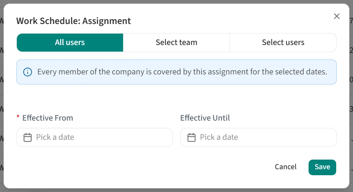 The Work Schedule: Assignment dialog